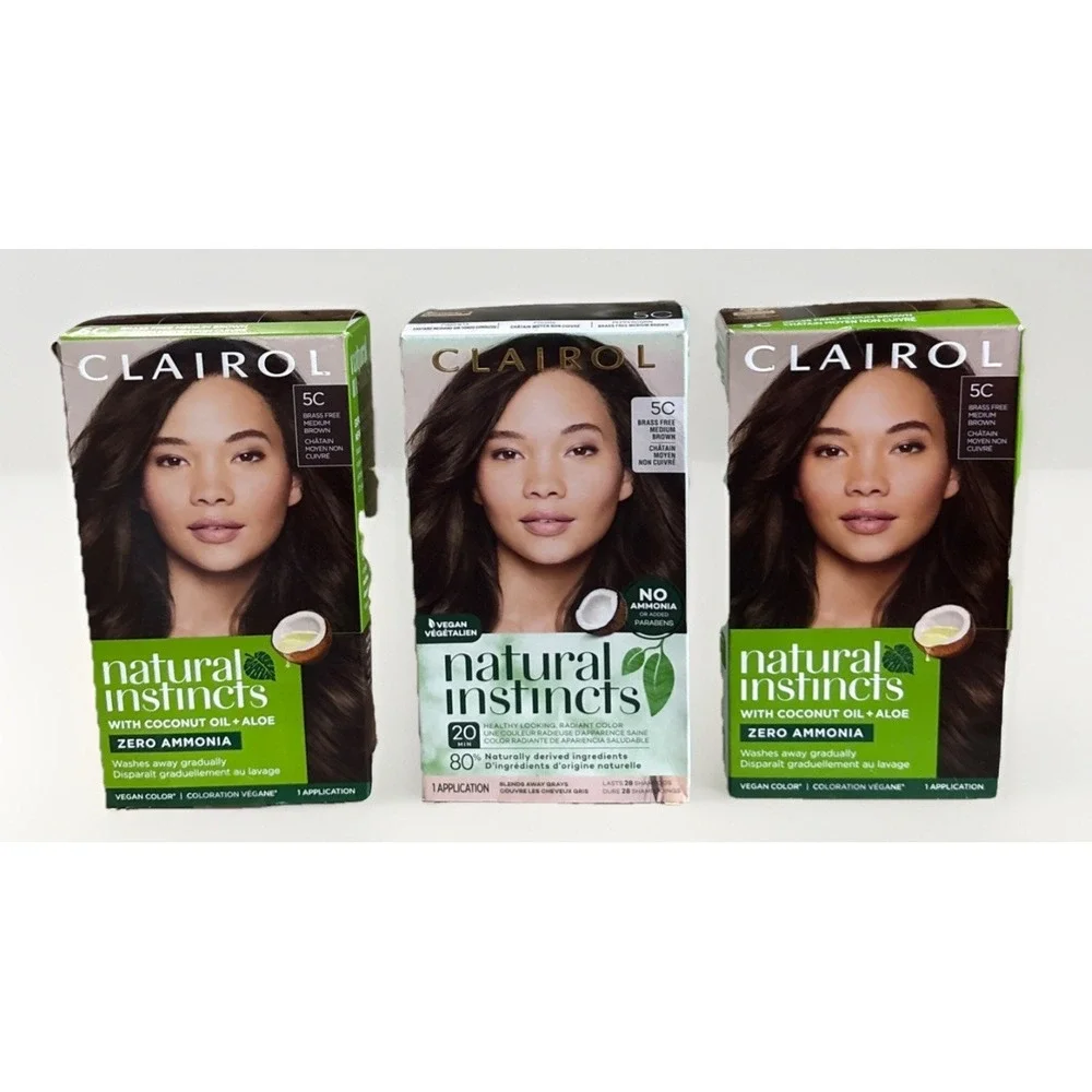 Lot Of 3 Clairol Natural Instincts Hair Color 5C Brass Free Medium Brown Vegan